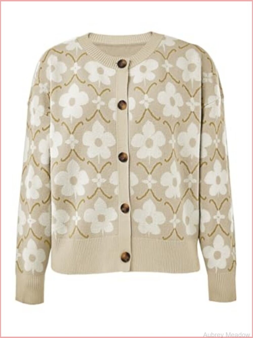 Floral Long Sleeve Cardigan Open Front Button Down Knit Retro Sweater Coat - Picture 5 of 7